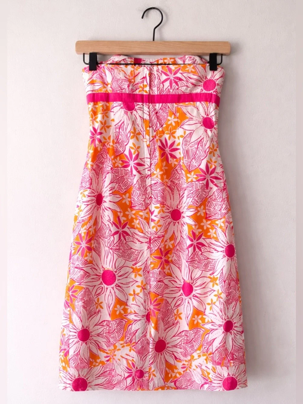 Lilly Pulitzer Floral Sundress Pink Orange Cotton Size 0 Strapless Vintage - Picture 5 of 5